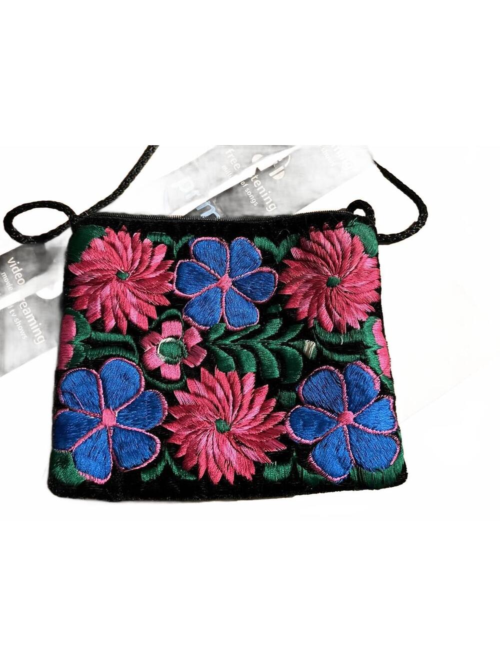 Velvet Drawstring Pouch with Embroidered Flowers